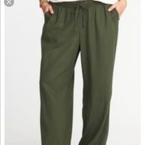 Olive green linen wide leg pants